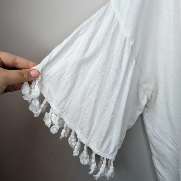 Lord & Taylor 100% Cotton White T Shirt Tasseled  Sleeves Women 2XL Plus Size - Picture 2 of 9